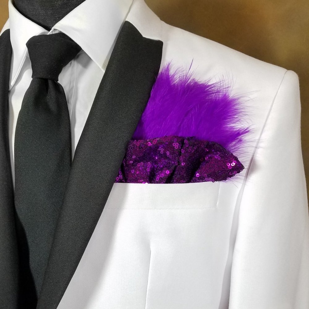 NEW Purple Sequin Ruffle & Feather Pocket Square Insert